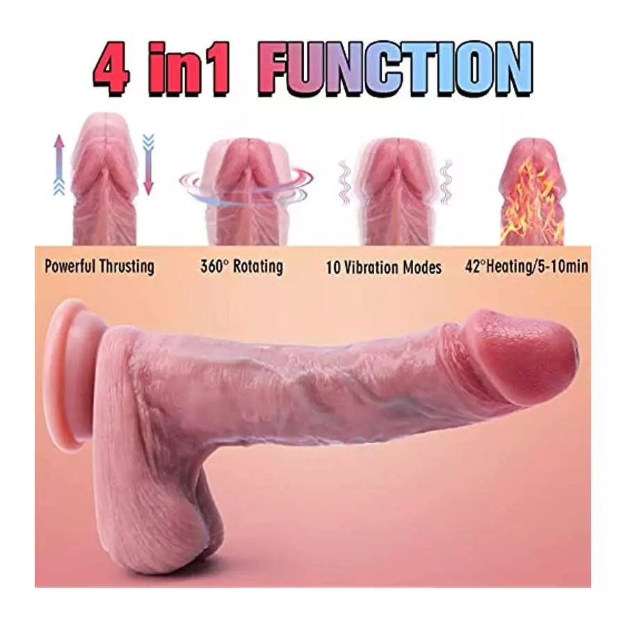 Thrusting Realistic Anal Dildo Vibrator Sex Toy for Women, Liquid Silicone Vibrating Heating Dildo Stimulator with Remote, 10 Te