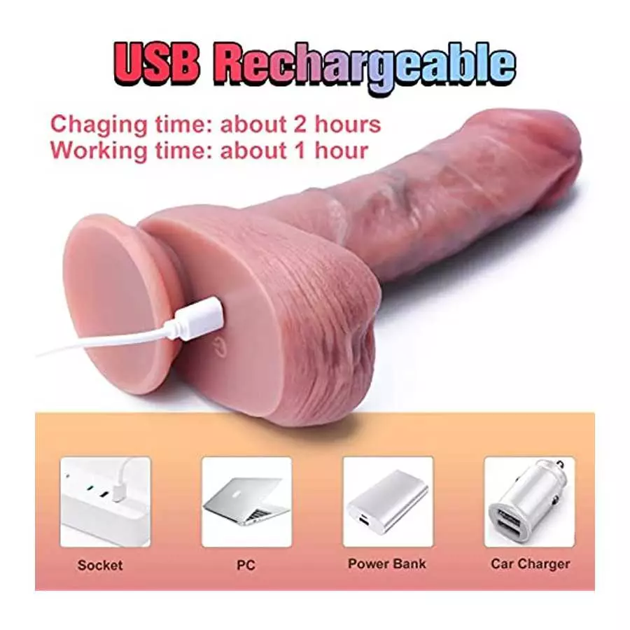 Thrusting Realistic Anal Dildo Vibrator Sex Toy for Women, Liquid Silicone Vibrating Heating Dildo Stimulator with Remote, 10 Te