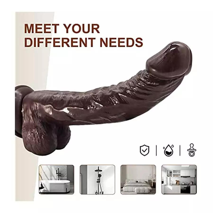 Huge Black Realistic Dildo with Strong Suction Cup Adult Sex Toys for Women Men, 9 Inch Big Soft Silicone Flexible Lifelike Dild