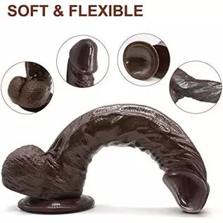 Huge Black Realistic Dildo with Strong Suction Cup Adult Sex Toys for Women Men, 9 Inch Big Soft Silicone Flexible Lifelike Dild