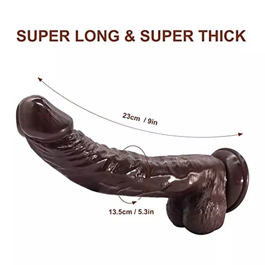 Huge Black Realistic Dildo with Strong Suction Cup Adult Sex Toys for Women Men, 9 Inch Big Soft Silicone Flexible Lifelike Dild