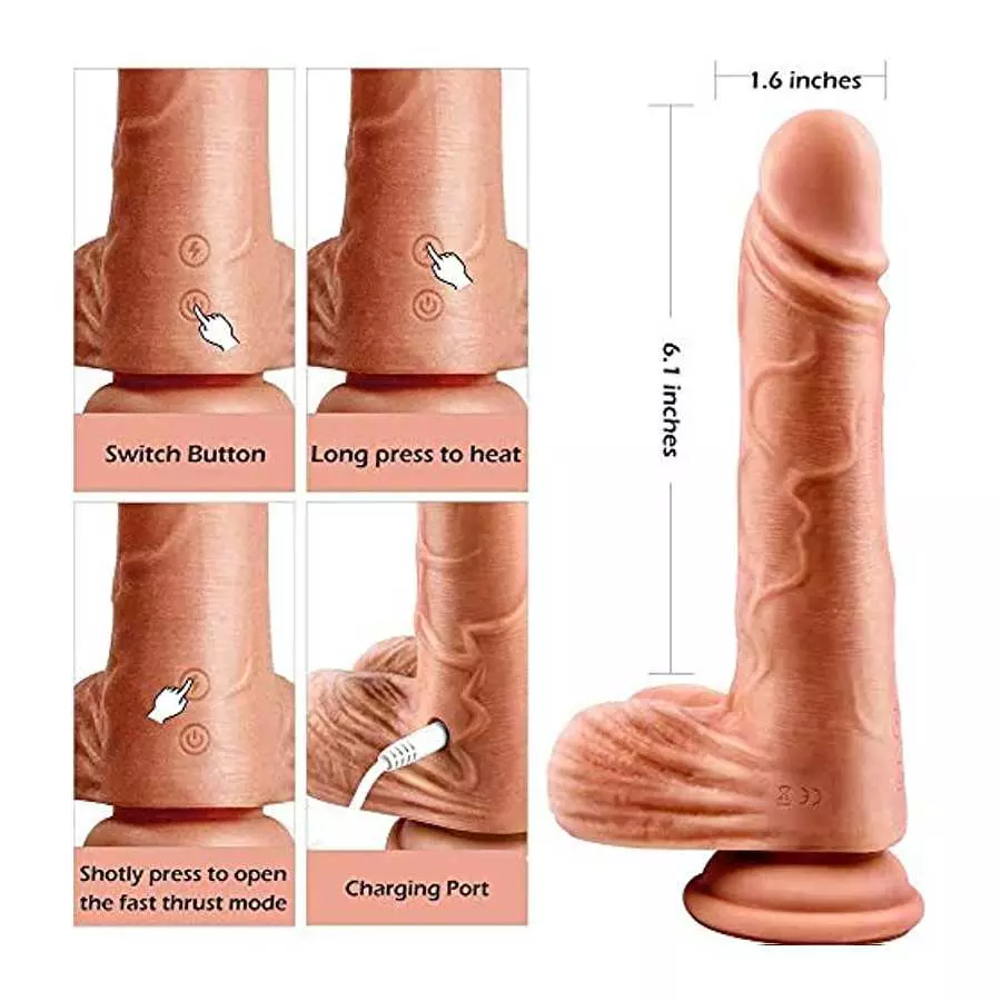 Thrusting Dildo Vibrator with Strong Suction Cup,Heating Realistic Dildo with 8 Thrusting Modes Liquid Silicone Adult Sex Toy G-