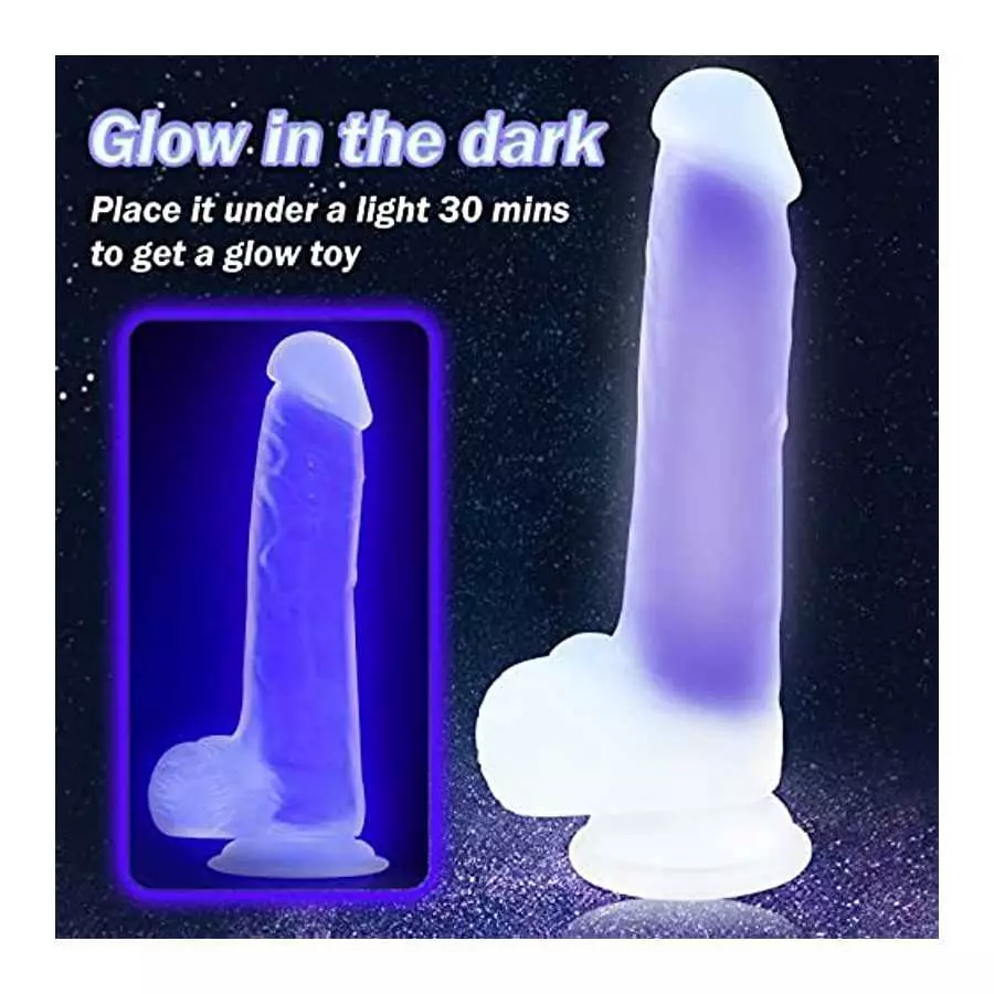 Luminous Realistic Dildo G-Spot Stimulator, 8"Silicone Lifelike Dildo with Strong Suction Cup Flexible for Vaginal Anal Play Sex
