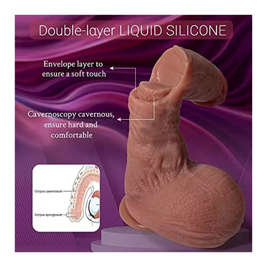 Realistic Dildos Double-Layer Silicone, Flexible Anal Dildo with Strong Suction Cup for Hands-Free Play, Lifelike Fake Penis wit