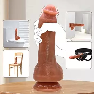 Thick Lifelike Silicone Anal Dildo Adult Sex Toys for Women or Men, Strap On Harness Ultra Soft Dildo,Body Safe Huge Realistic D