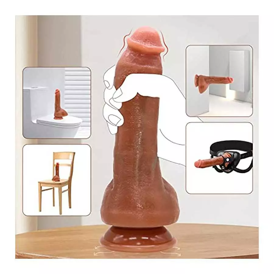 Thick Lifelike Silicone Anal Dildo Adult Sex Toys for Women or Men, Strap On Harness Ultra Soft Dildo,Body Safe Huge Realistic D