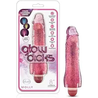 Blush Molly 8 Inch Realistic Soft Multi Speed Glitter Vibrator with Muliple Colored Lights - Fragrance Free Easy to Clean AAA Ba