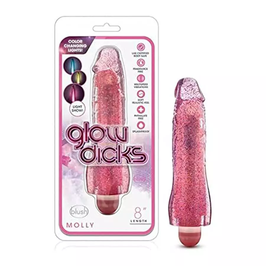 Blush Molly 8 Inch Realistic Soft Multi Speed Glitter Vibrator with Muliple Colored Lights - Fragrance Free Easy to Clean AAA Ba Blush Molly 8 Inch Realistic Soft Multi Speed Glitter Vibrator with Muliple Colored Lights - Fragrance Free Easy to Clean AAA Ba