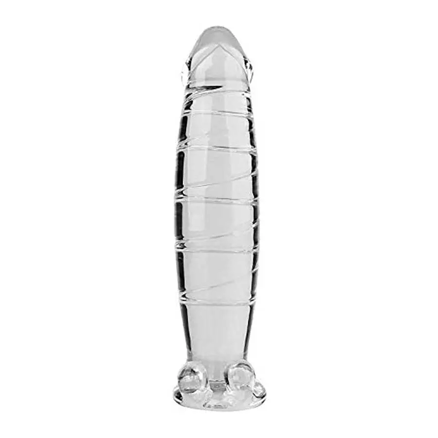 Epichao Realistic Swirl Glass Dildo Crystal Dildo Glass Wand G-spot Stimulation Stimulator with Testicles