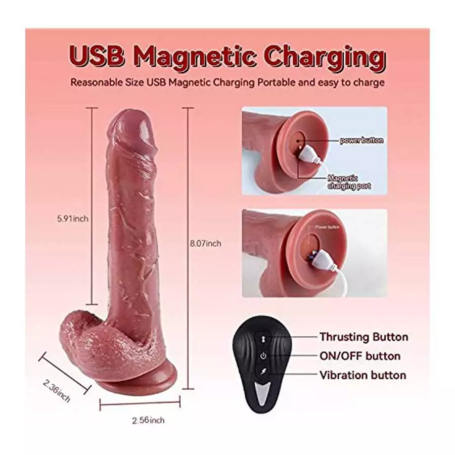 8" Thrusting Dildo Vibrator for Women, Realistic Silicone Dildos with 10 Vibrating Modes for G Spot Anal Vagina Stimulation, Adu