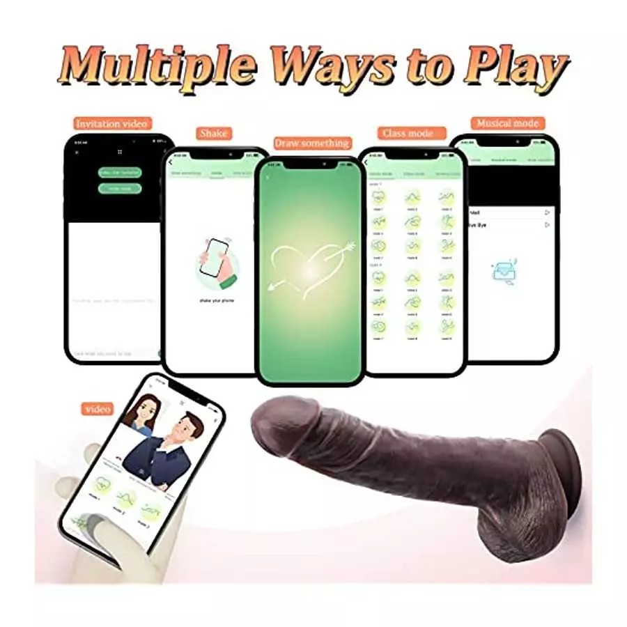 APP Black Realistic Thrusting Vibrating Dildo Vibrator Adult Sex Toys for Women, 8.5 inch Multiple Modes Strong Suction Cup Sili