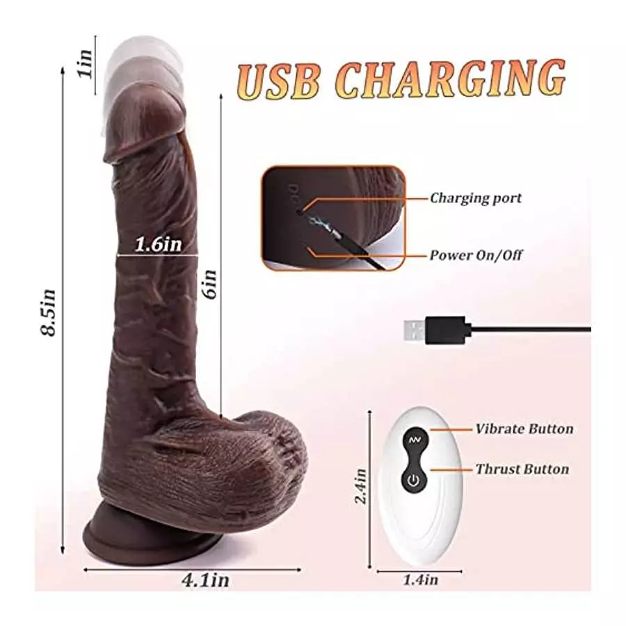 APP Black Realistic Thrusting Vibrating Dildo Vibrator Adult Sex Toys for Women, 8.5 inch Multiple Modes Strong Suction Cup Sili