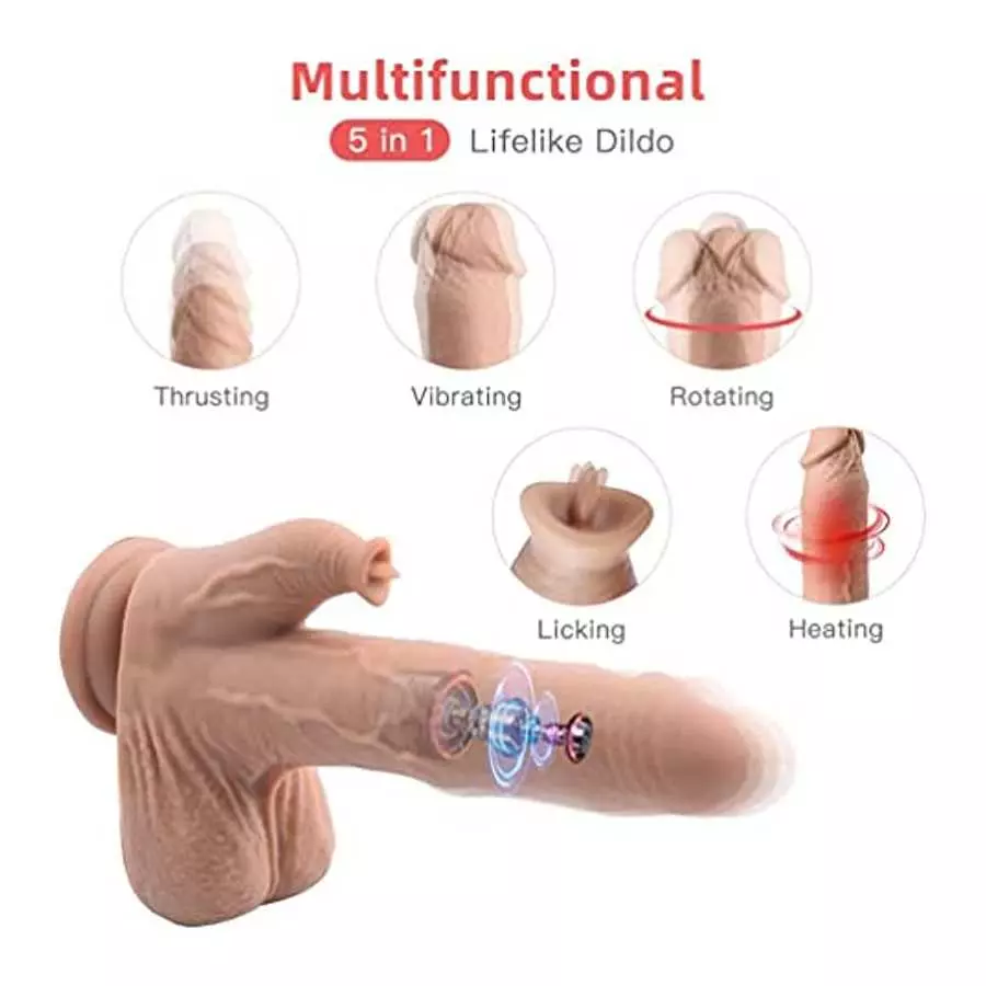 UTIMI 9.0" Realistic Thrusting Vibrating Dildo Sex Toy for Women with 3 Thrusting & 5 Licking & 5 Vibration Modes for Hands-Free