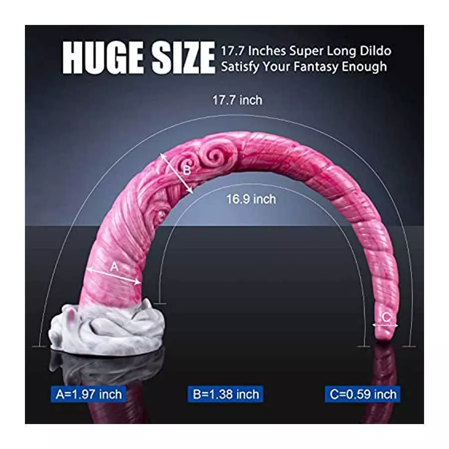 17.70 Inches Super Long Monster Snake Anal Plug Dildo, Platinum Silicone Unicorn Tentacle G spot Massage Dildo Penis Cock Dong S