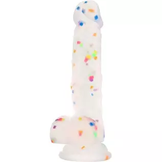 Seiecft 6.5 Inch Confetti Clear Silicone Dildo with Flared Suction Cup Base for Hands-Free Play, Flexible Dildo with Curved Shaf