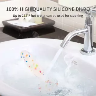 Seiecft 6.5 Inch Confetti Clear Silicone Dildo with Flared Suction Cup Base for Hands-Free Play, Flexible Dildo with Curved Shaf