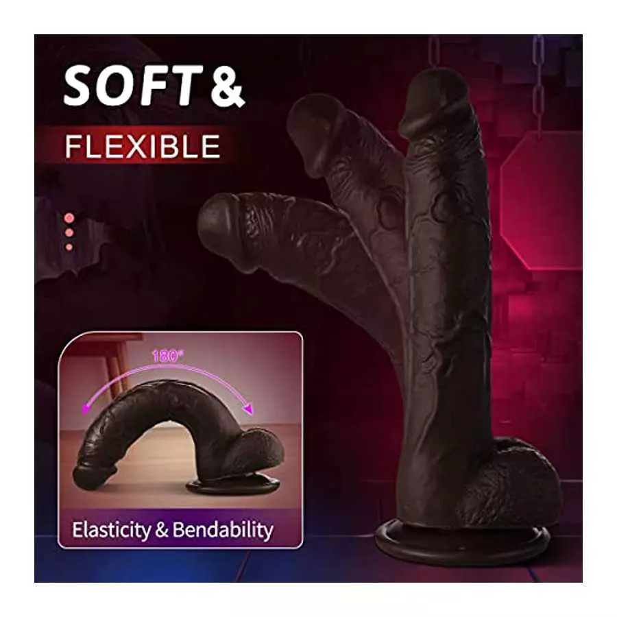 9.1Inch Realistic Dildo for Women,Big Lifelike Penis Dildos with Strong Suction Cup for Hands-Free Play,Brown Black Cock Masturb