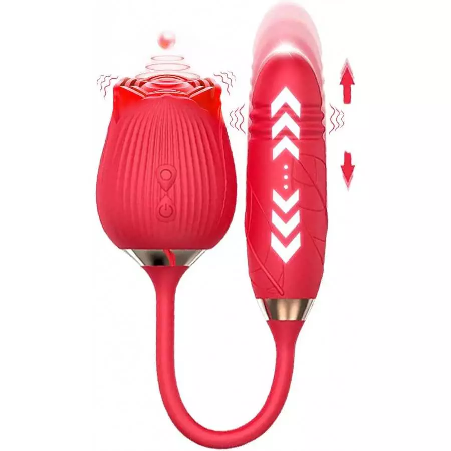 Rose Toy Vibrator for Woman,Clitoral Stimulator Licking Thrusting G Spot Dildo Vibrator with 10 Modes,Rose Adult Sex Toys Games,