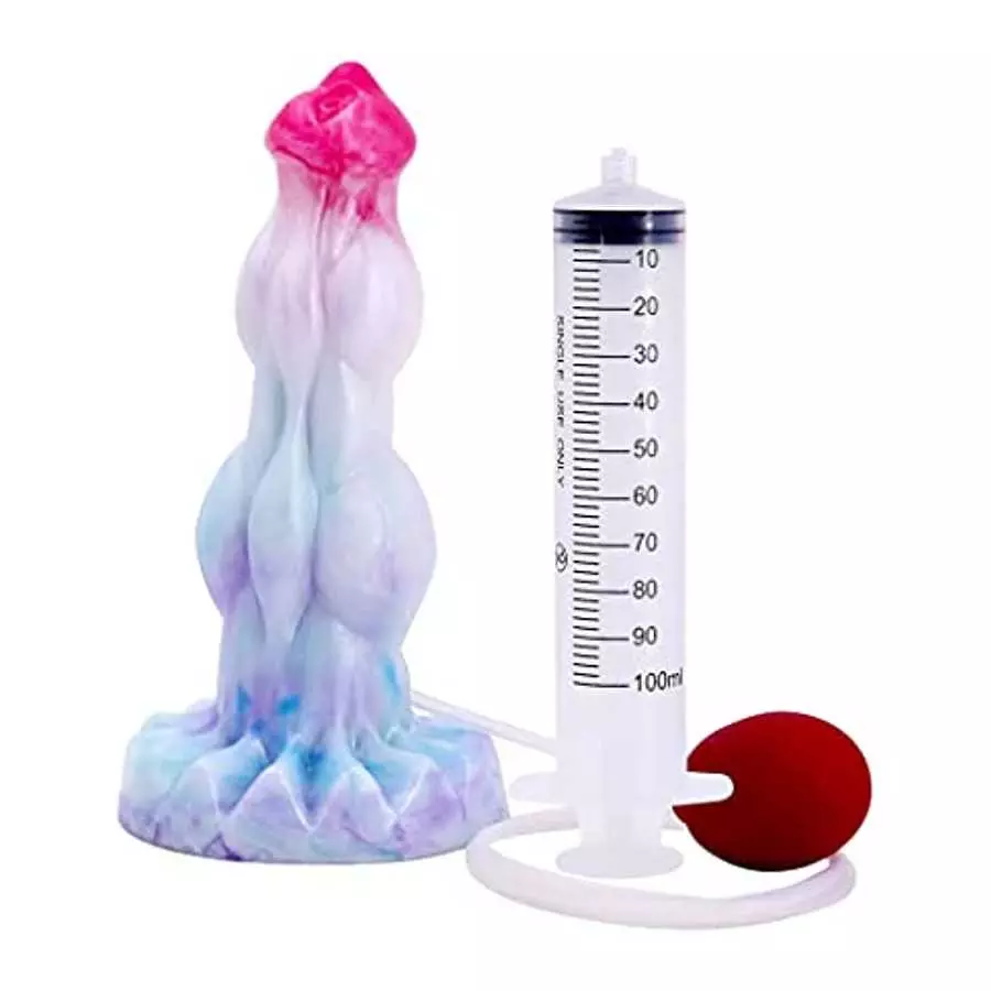 9 inch Realistic Squirting Dog Silicone Dildo with Knots, Thick Dragon Dildo Suction Cup Anal Plug Toys for Women Men and Couple