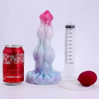 9 inch Realistic Squirting Dog Silicone Dildo with Knots, Thick Dragon Dildo Suction Cup Anal Plug Toys for Women Men and Couple