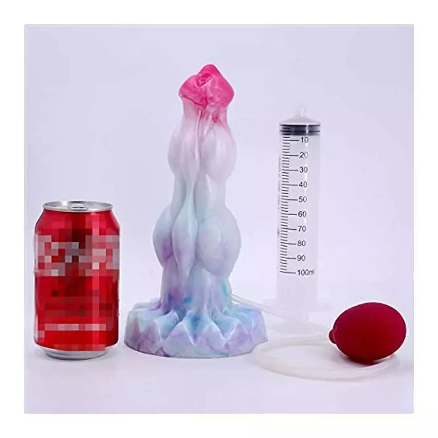 9 inch Realistic Squirting Dog Silicone Dildo with Knots, Thick Dragon Dildo Suction Cup Anal Plug Toys for Women Men and Couple