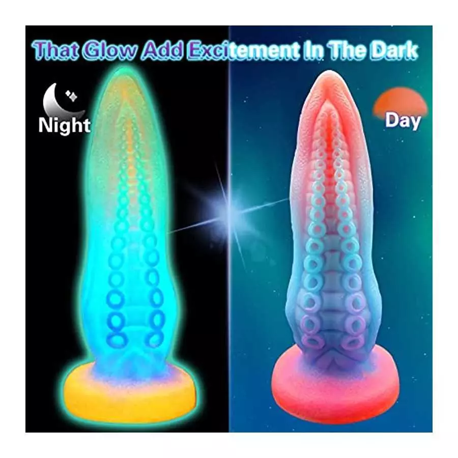 9.6 Inch Huge Realistic Dildo Luminous Octopus Tentacle Thick Dildo,Silicone Anal Plug Dragon Dildo with Suction Cup Fantasy G-S
