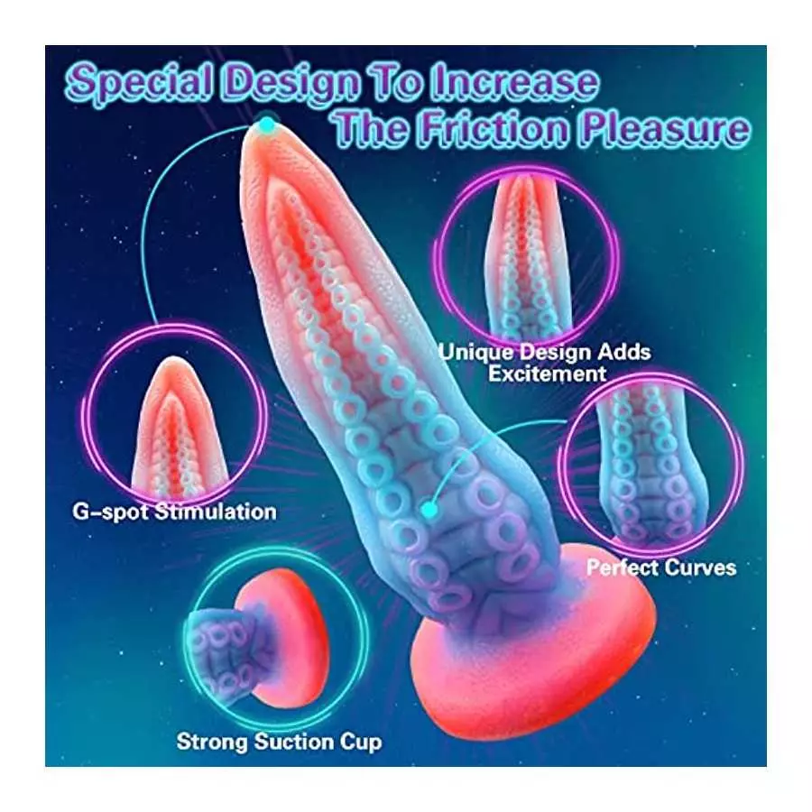 9.6 Inch Huge Realistic Dildo Luminous Octopus Tentacle Thick Dildo,Silicone Anal Plug Dragon Dildo with Suction Cup Fantasy G-S