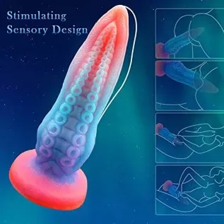 9.6 Inch Huge Realistic Dildo Luminous Octopus Tentacle Thick Dildo,Silicone Anal Plug Dragon Dildo with Suction Cup Fantasy G-S