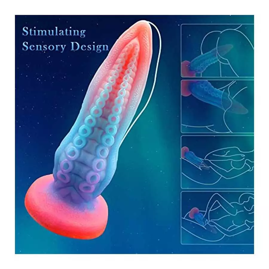 9.6 Inch Huge Realistic Dildo Luminous Octopus Tentacle Thick Dildo,Silicone Anal Plug Dragon Dildo with Suction Cup Fantasy G-S