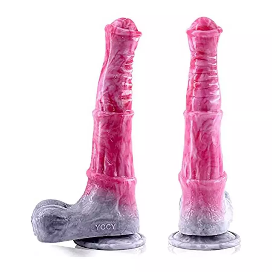 Realistic Horse Dildo 9.6 inch Long Pink Silicone Dildos with Suction, Lifelike Animal Dildo Anal Plug Adult Toy for Beginners a