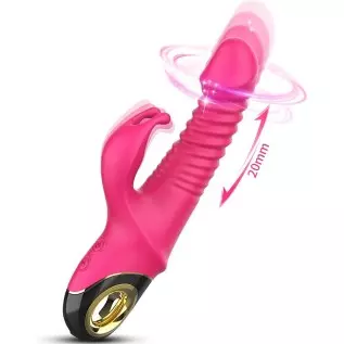 Thrusting G-spot Rabbit Vibrator for Women, Realistic Silicone Dildo Massager with 9 Vibrating Frequencies & 5 Telescopic Modes,