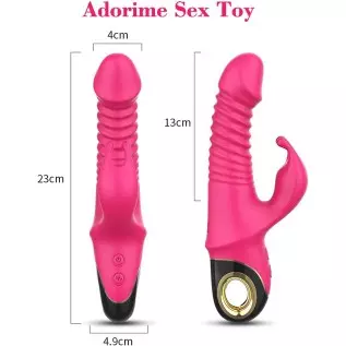 Thrusting G-spot Rabbit Vibrator for Women, Realistic Silicone Dildo Massager with 9 Vibrating Frequencies & 5 Telescopic Modes,