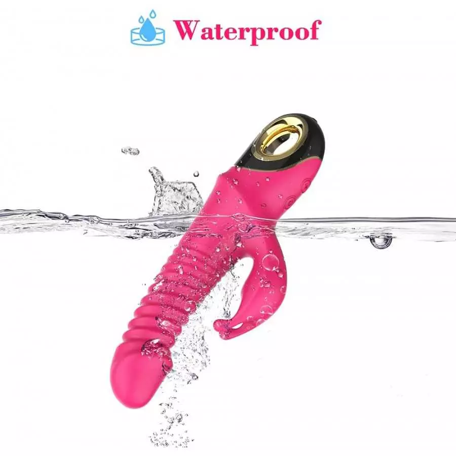 Thrusting G-spot Rabbit Vibrator for Women, Realistic Silicone Dildo Massager with 9 Vibrating Frequencies & 5 Telescopic Modes,