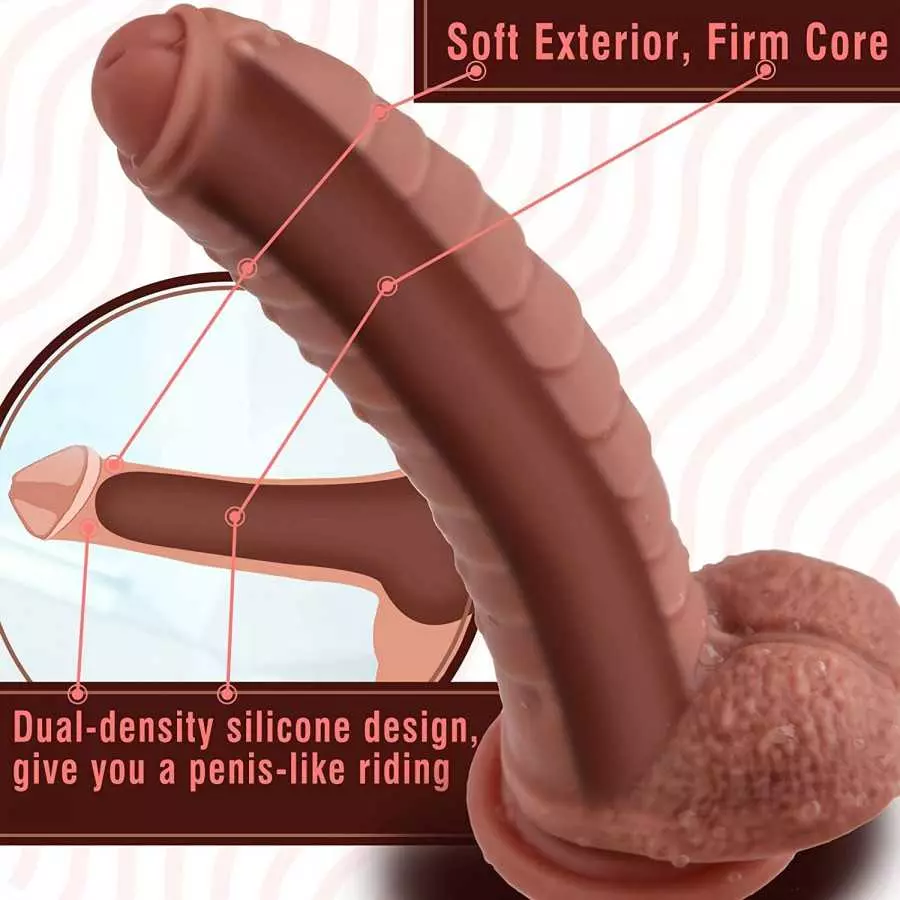 Realistic G-spot Dildo 9.05 inch Ribbed Penis Double Density Cock with Strong Suction Cup & Raised Nubs Silicone Prostate Massag