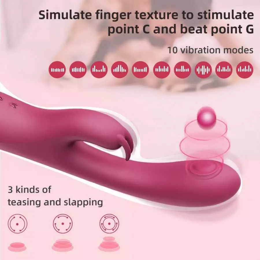 G-Spot Dildos and Clitoral Vibrator Rechargeable with 10 Vibration Modes and 3 Teasing Percussive Modes - Bunny Dildo for Intens