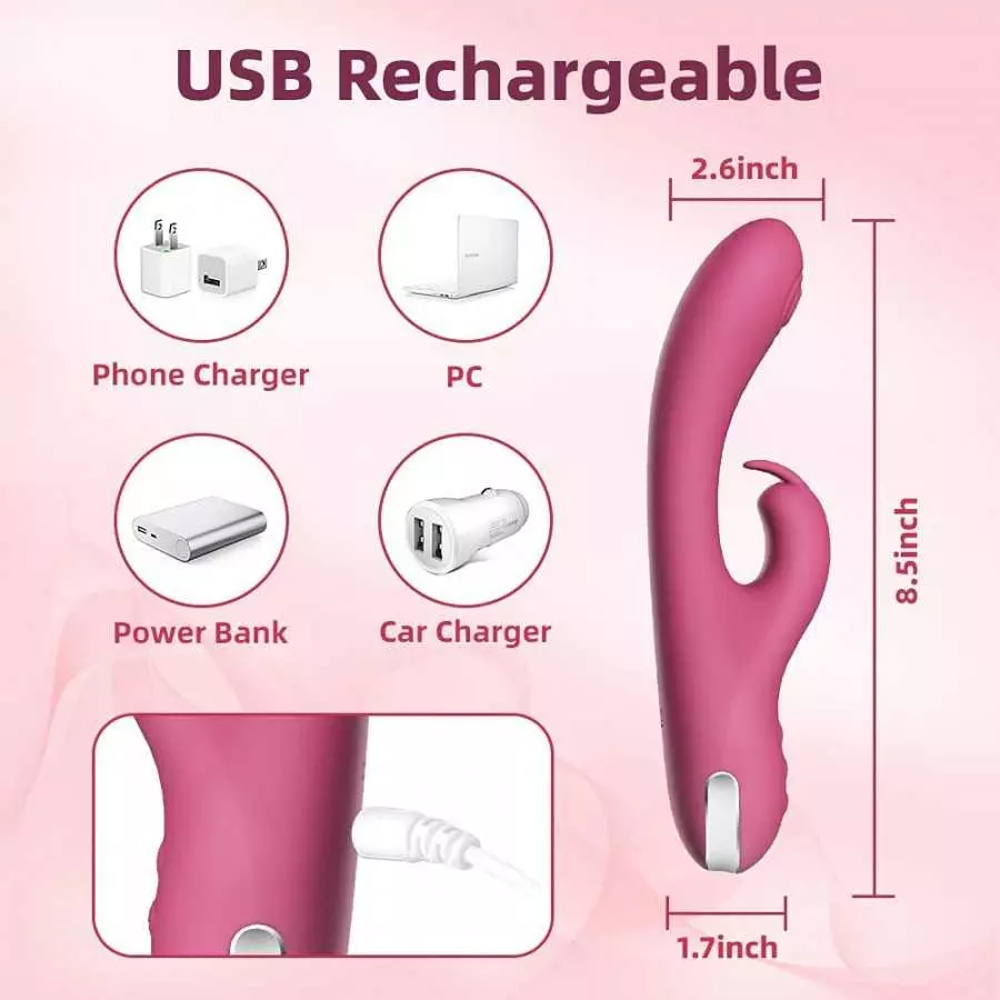 G-Spot Dildos and Clitoral Vibrator Rechargeable with 10 Vibration Modes and 3 Teasing Percussive Modes - Bunny Dildo for Intens