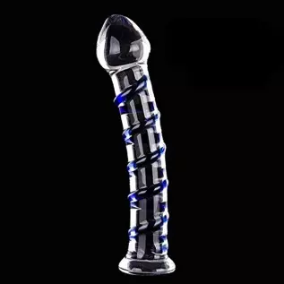 Glass Pleasure Wand, Crystal Dildo Penis with Raised Swirl Texture Mushroom Tip Adult Sex Toys, Anal Butt Plug for G-spot Stimul
