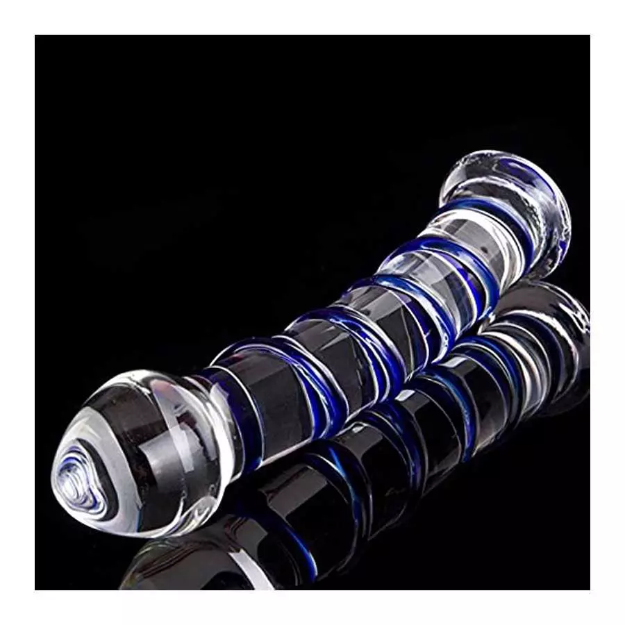 Glass Pleasure Wand, Crystal Dildo Penis with Raised Swirl Texture Mushroom Tip Adult Sex Toys, Anal Butt Plug for G-spot Stimul