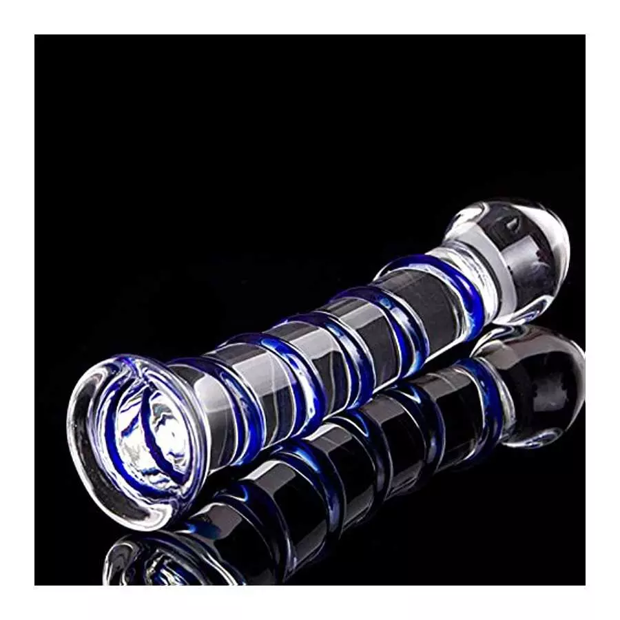 Glass Pleasure Wand, Crystal Dildo Penis with Raised Swirl Texture Mushroom Tip Adult Sex Toys, Anal Butt Plug for G-spot Stimul