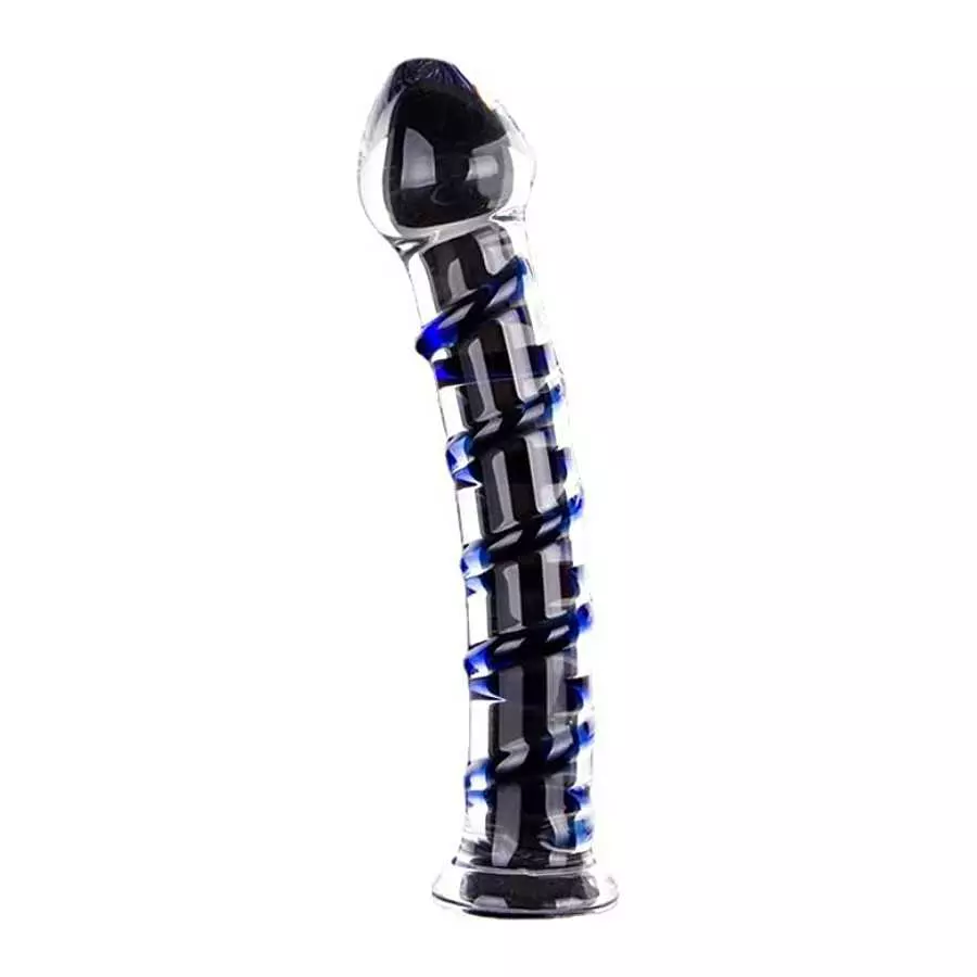 Glass Pleasure Wand, Crystal Dildo Penis with Raised Swirl Texture Mushroom Tip Adult Sex Toys, Anal Butt Plug for G-spot Stimul