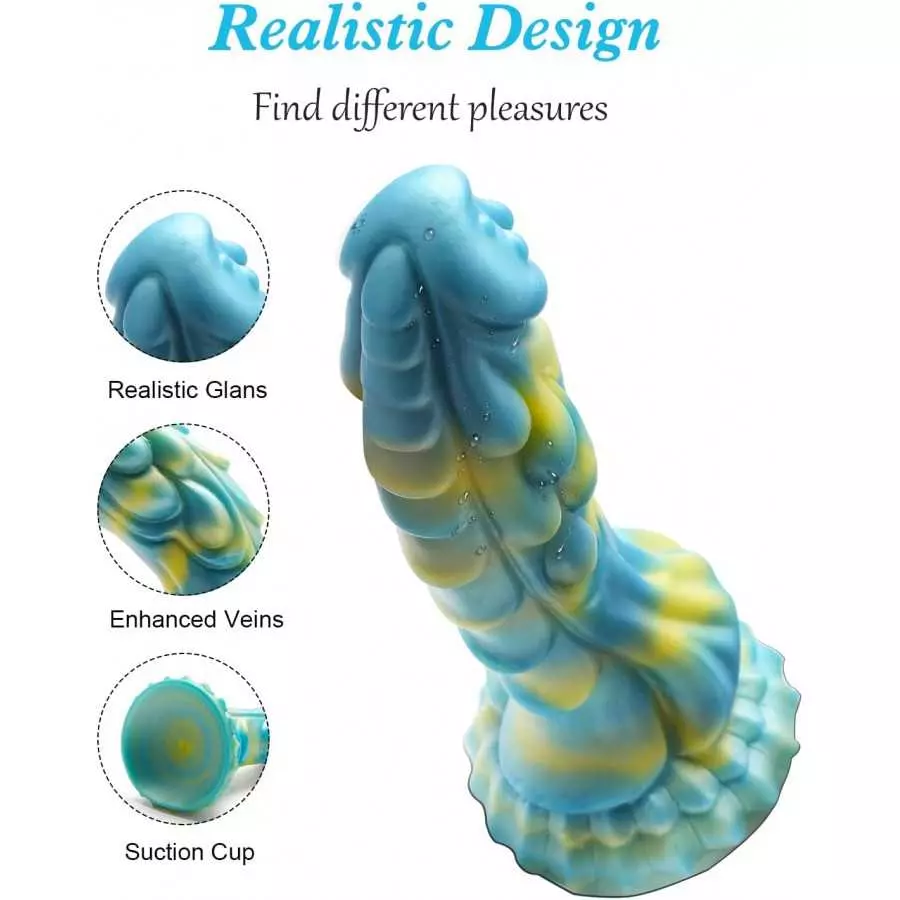 Realistic Dragon Dildo for Women: 8.2 Inches Soft Liquid Silicone Dildo with Strong Suction Cup, Hands-Free Anal Play Massage fo