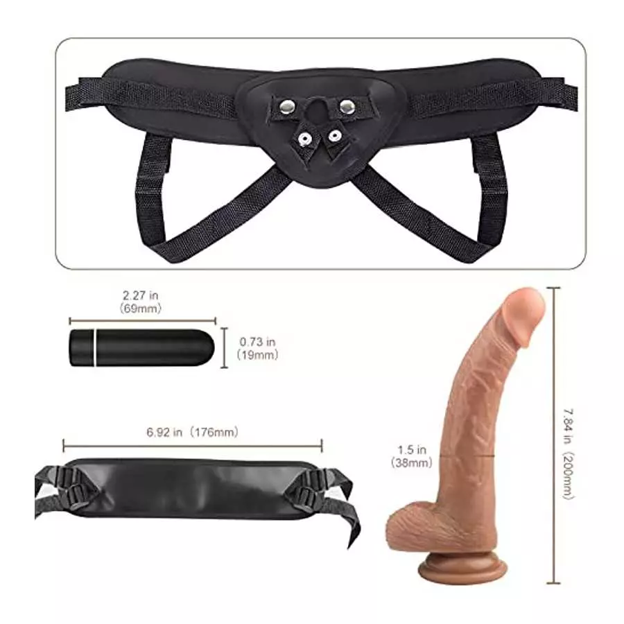 Strap-on Dildo Wearable Harness Realistic Vibrating Dildo with Bullet Vibrator, Detachable Silicone G Spot Stimulator, Vagina Ma