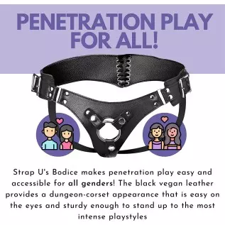 Strap U Bodice Corset Style Strap On Harness for Women, Men and Adult Couples, Fully Adjustable Waist, Vegan Friendly Leatherett