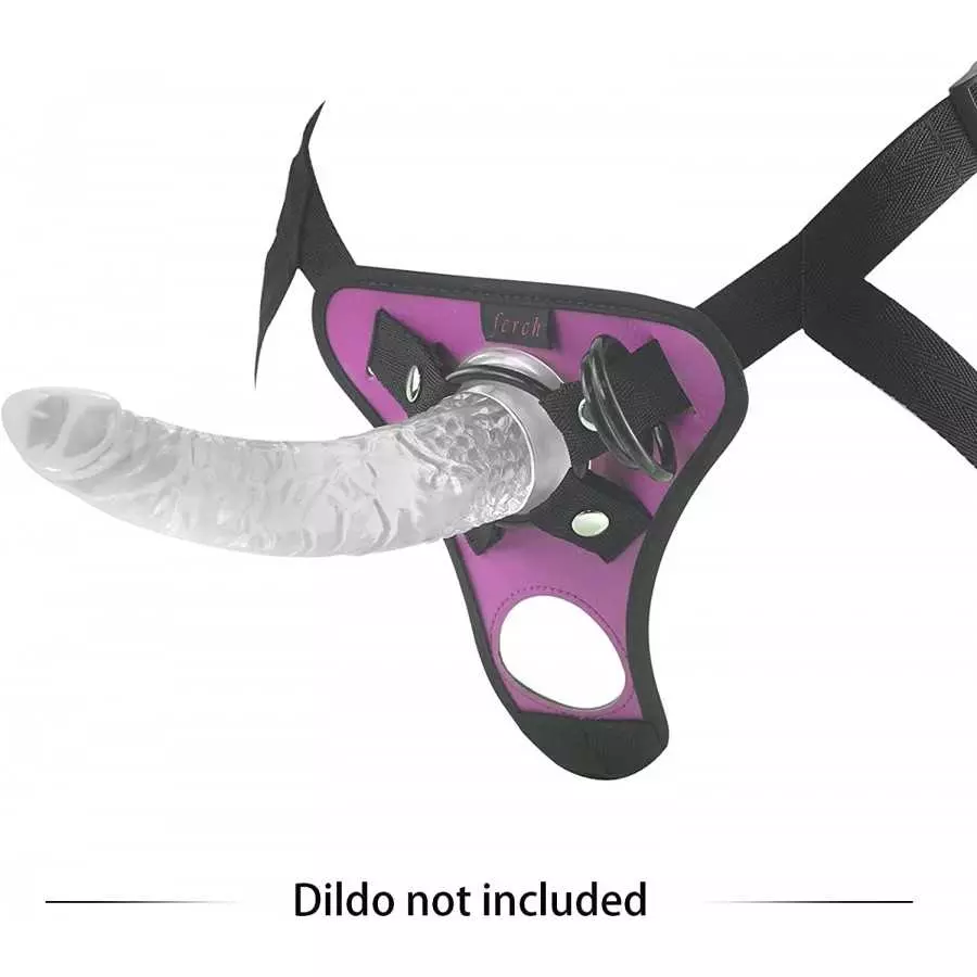 Adjustable Strap On Dildo Harness, Ferch Double Hole Pegging Harness Leather Soft Ring Belt for Male (Black)