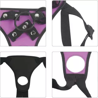 Adjustable Strap On Dildo Harness, Ferch Double Hole Pegging Harness Leather Soft Ring Belt for Male (Black)