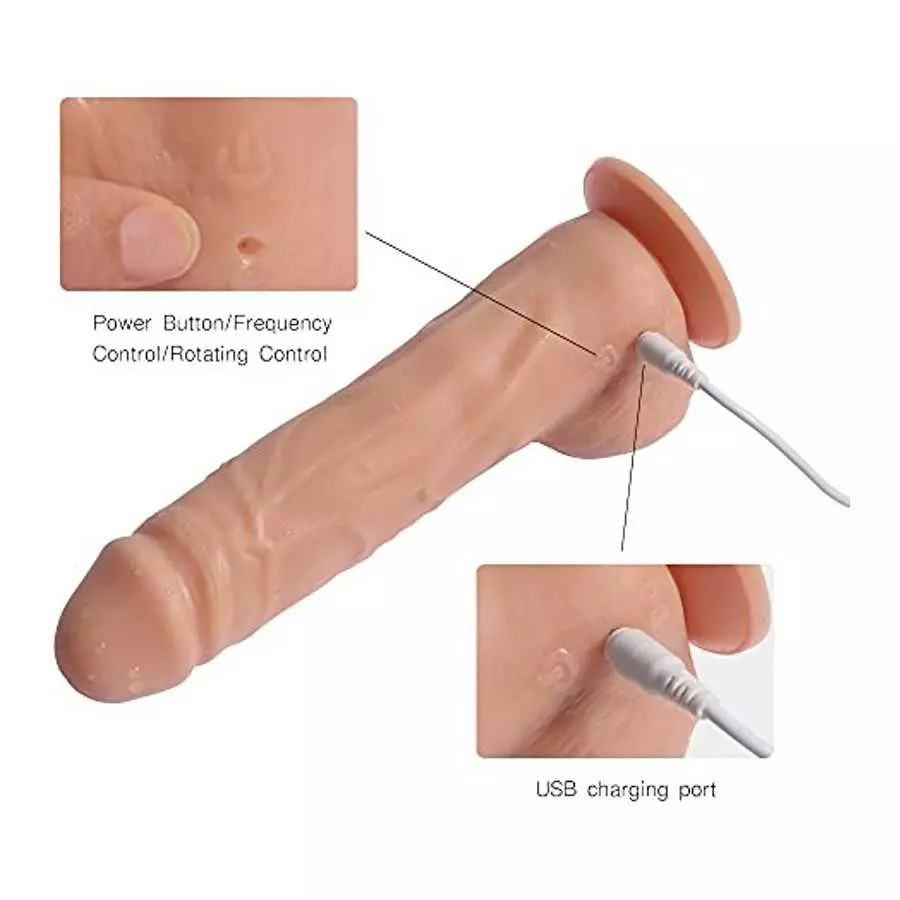 Silicone Double Layer Realistic Dildo 369 Degrees Vibrating Dildo Thrusting Vibrator with Rotating ,20 Vibration Modes Dildos Ad