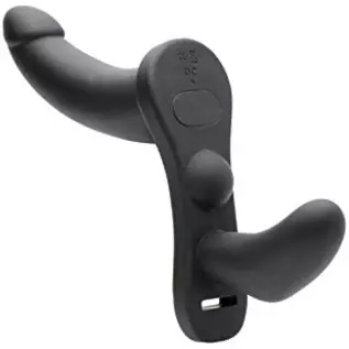 Double Take 10X Double Penetration Vibrating Strap-on Harness - Black