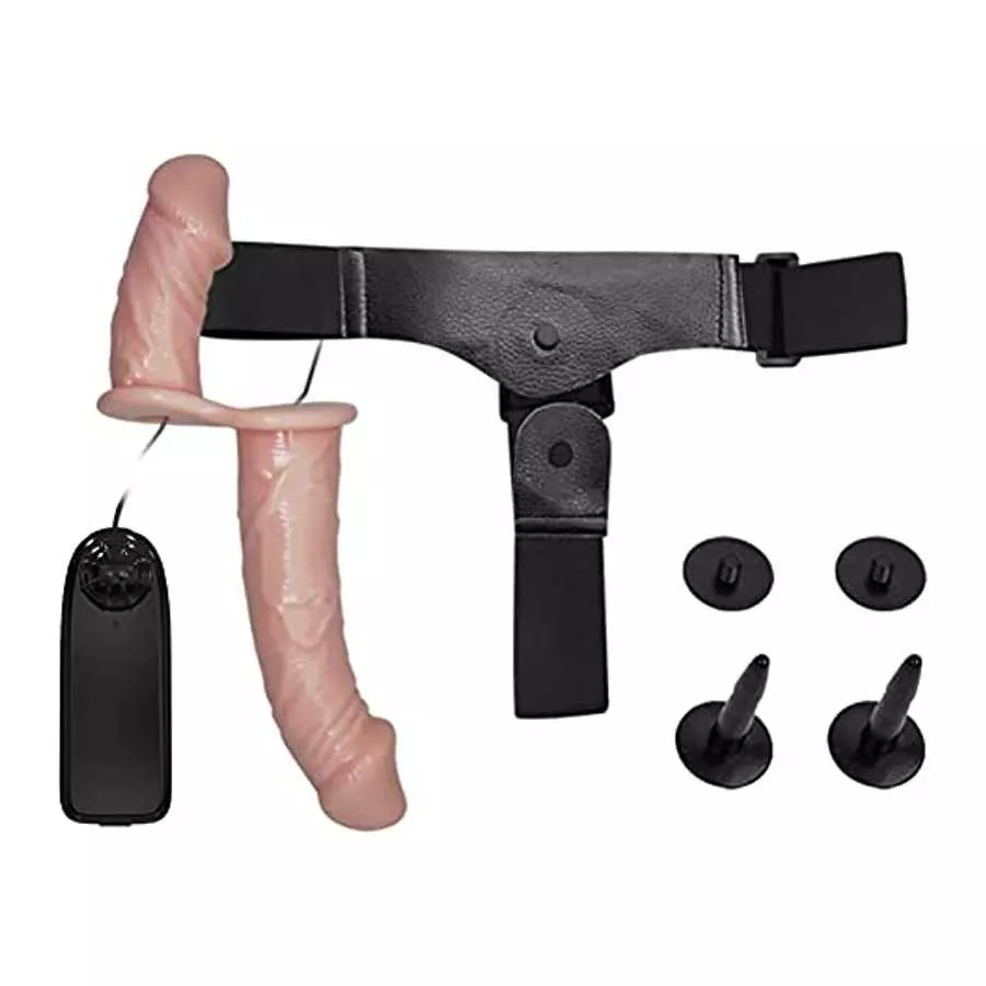 FRRDEI Vibrating Double Sided Dildo Strap on Wearable Harness Realistic Vibrator Penetrator Toy Two Ended Dildo, Headed Dong Pen