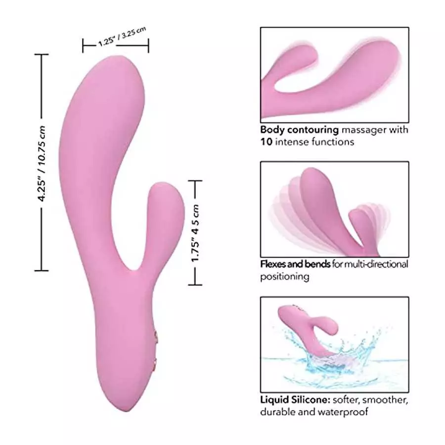 CalExotics Contour™ Zoie Dual Massager – Multi Directional Liquid Silicone Rechargeable Vibrator – Sex Toy for Women– Pink