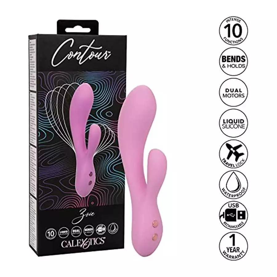 CalExotics Contour™ Zoie Dual Massager – Multi Directional Liquid Silicone Rechargeable Vibrator – Sex Toy for Women– Pink